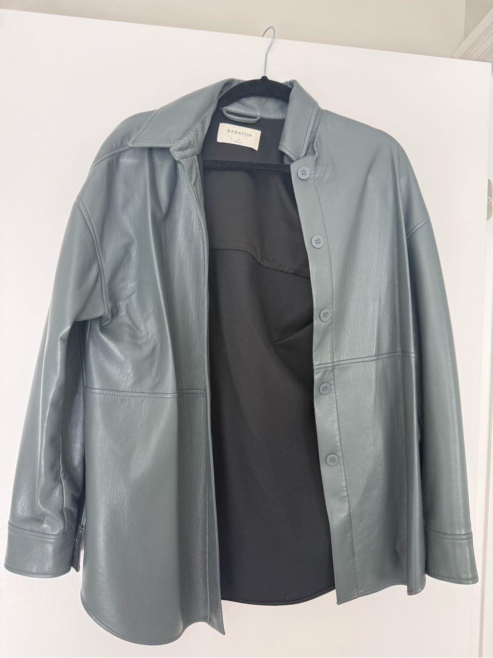 Babaton Leather Shirt Jacket in grey